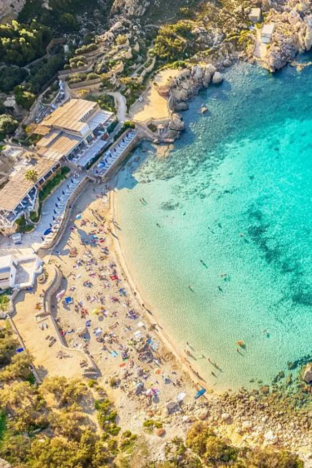 The sheltered cove and beach at Paradise Bay