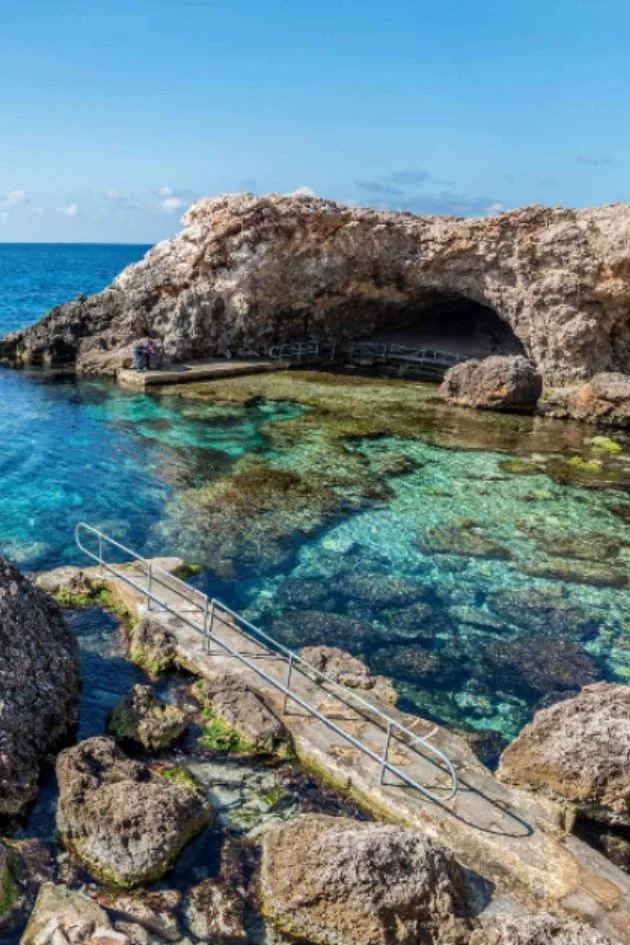 The coastline along the Għar Lapsi trail, Malta