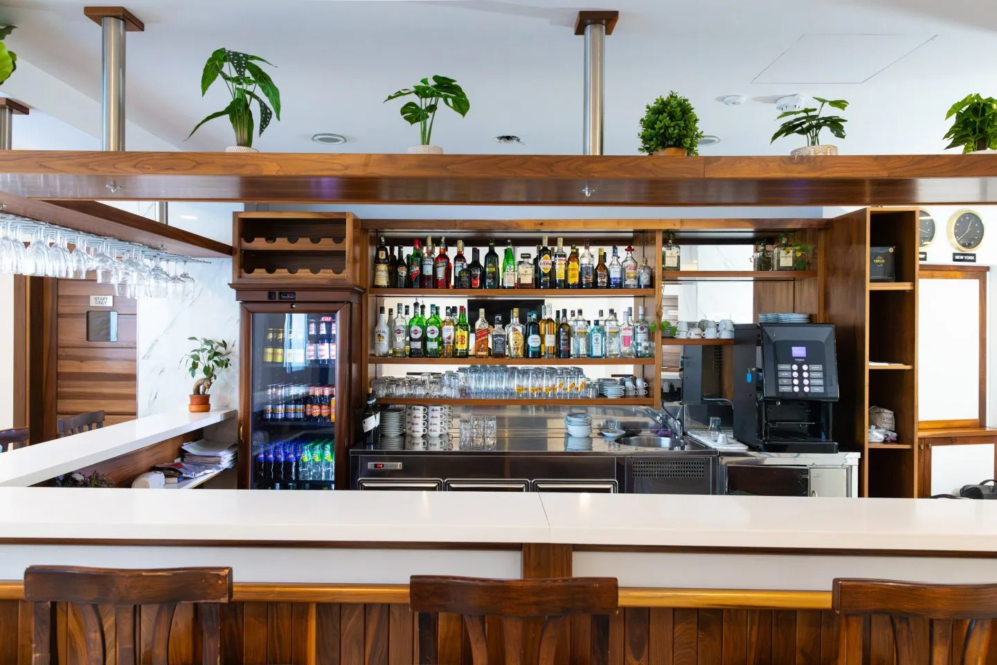 The stocked bar at Cerviola Hotel